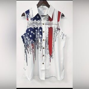 Sleeveless American Flag Print Shirt